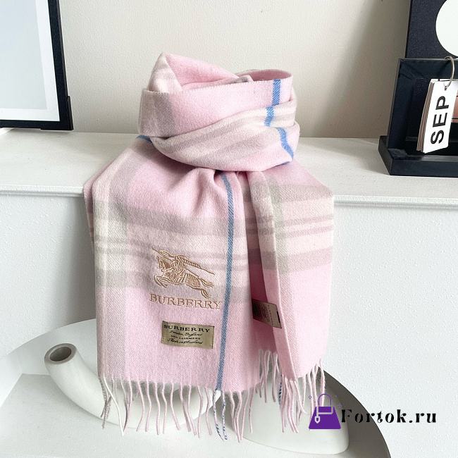 Fortok Burberry Classic Cashmere Plaid Scarf Pink 32x180cm - 1