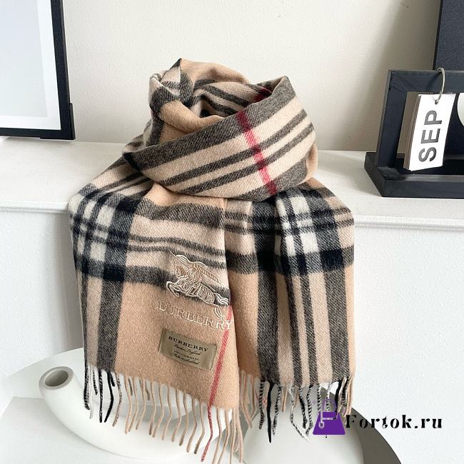 Fortok Burberry Classic Cashmere Plaid Scarf Beige 32x180cm - 1