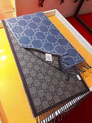 Fortok Gucci Double-sided GG Jacquard Scarf Blue & Grey 34x194cm - 3