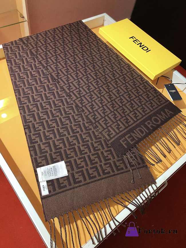 Fortok Fendi Cashmere Scarf Dark Brown 32x200cm - 1