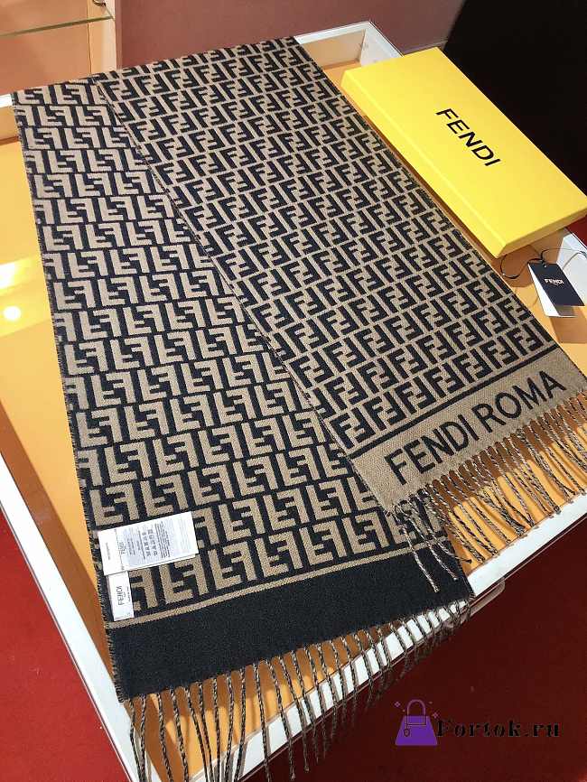 Fortok Fendi Cashmere Scarf Brown & Black 32x200cm - 1