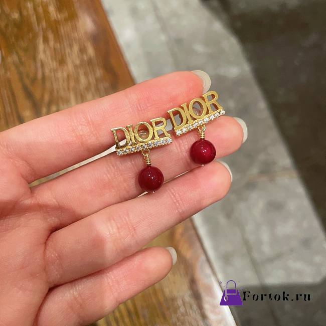 Fortok Dior Revolution Red Pearl Earrings - 1