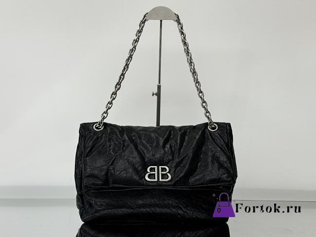 Fortok Balenciaga Monaco Leather Shoulder Bag Black 32.5x22x9.9cm - 1