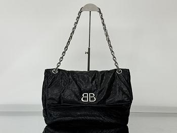Fortok Balenciaga Monaco Leather Shoulder Bag Black 32.5x22x9.9cm