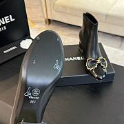 Fortok Chanel Chain Side Bow Thick-heel Ankle Boots Black - 6
