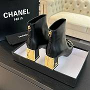 Fortok Chanel Chain Side Bow Thick-heel Ankle Boots Black - 5