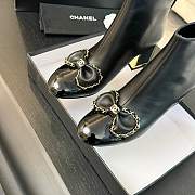 Fortok Chanel Chain Side Bow Thick-heel Ankle Boots Black - 4