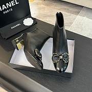 Fortok Chanel Chain Side Bow Thick-heel Ankle Boots Black - 3