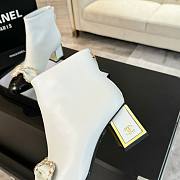 Fortok Chanel Chain Side Bow Thick-heel Ankle Boots White - 6