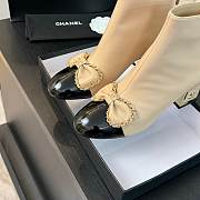 Fortok Chanel Chain Side Bow Thick-heel Ankle Boots Beige - 4