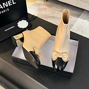 Fortok Chanel Chain Side Bow Thick-heel Ankle Boots Beige - 5