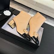 Fortok Chanel Chain Side Bow Thick-heel Ankle Boots Beige - 3