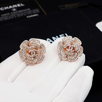 Fortok Chanel Camellia Earrings With Diamonds Rose Gold