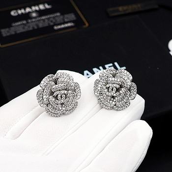 Fortok Chanel Camellia Earrings With Diamonds Silver