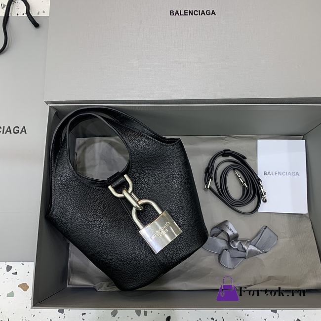 Fortok Balenciaga Black Locker Hobo Small Shoulder Bag Silver Buckle 15x15x15cm - 1