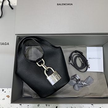 Fortok Balenciaga Black Locker Hobo Small Shoulder Bag Silver Buckle 15x15x15cm