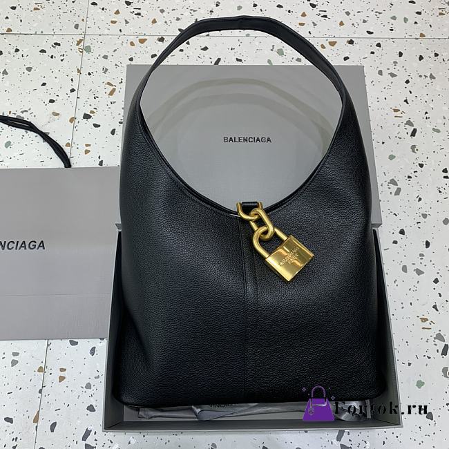 Fortok Balenciaga Black Locker Hobo Shoulder Bag Gold Buckle 50x35x10cm - 1