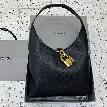 Fortok Balenciaga Black Locker Hobo Shoulder Bag Gold Buckle 50x35x10cm