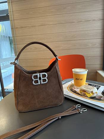 Fortok Balenciaga Hobo Bag Brown Velvet Silver Buckle 20x8x20cm