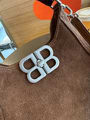 Fortok Balenciaga Hobo Bag Brown Velvet Silver Buckle 20x8x20cm - 5