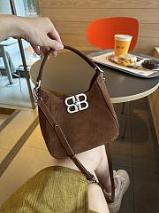 Fortok Balenciaga Hobo Bag Brown Velvet Silver Buckle 20x8x20cm - 6