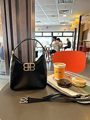 Fortok Balenciaga Hobo Bag Black Smooth Leather Gold Buckle 20x8x20cm - 1