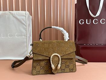 Fortok Gucci Dionysus Mini Top Handle Bag Brown Suede 813400 22x16x8cm