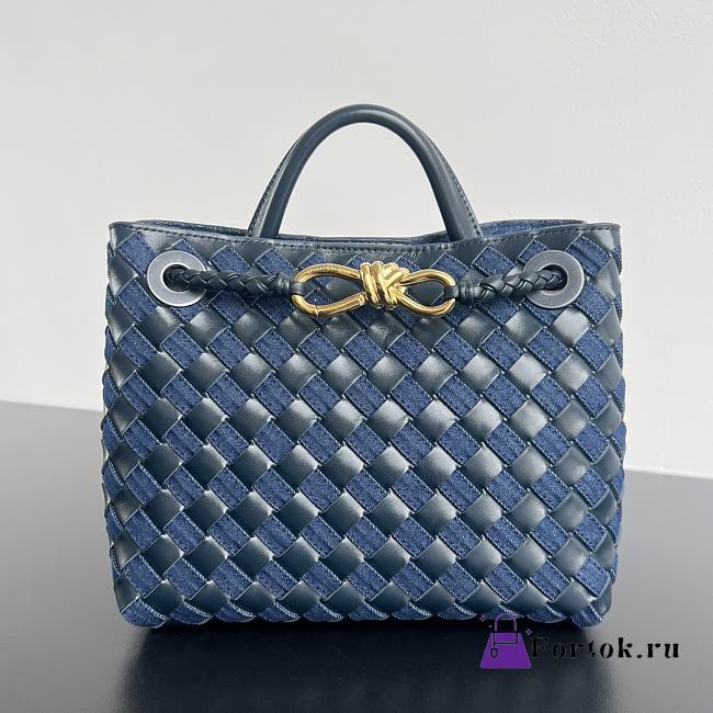 Fortok Bottega Veneta Andiamo Denim and Leather Dark Blue 743568 25x22x10.5cm - 1