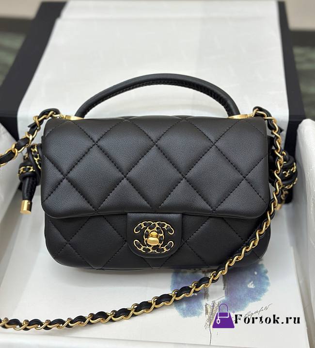 Fortok Chanel 25C Braided Knot Bag Black 10.5×18×7cm - 1