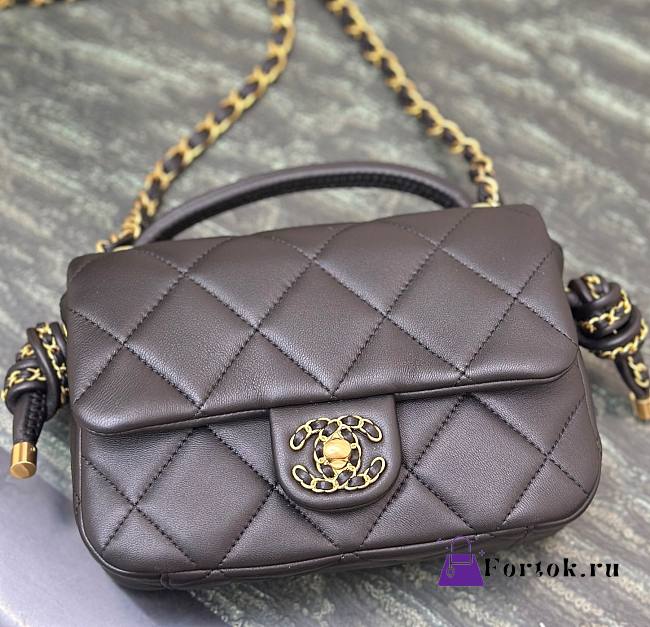 Fortok Chanel 25C Braided Knot Bag Dark Brown 10.5×18×7cm - 1