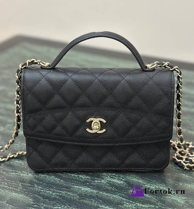 Fortok Chanel 25C Top Handle Bag in Black 14x18x3cm - 1