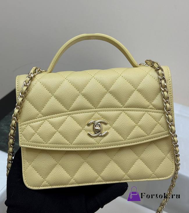 Fortok Chanel 25C Top Handle Bag in Light Yellow 14x18x3cm  - 1