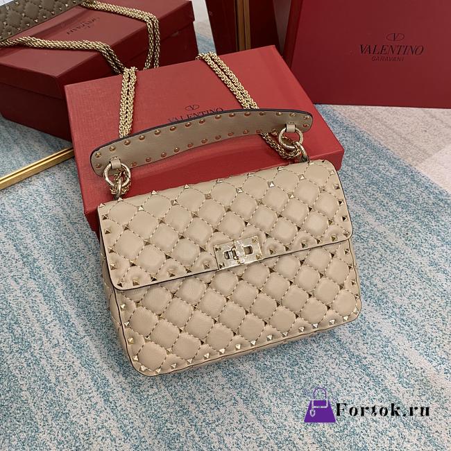 Fortok Valentino Garavani Rockstud Spike Bag Beige 24x6.5x16cm - 1