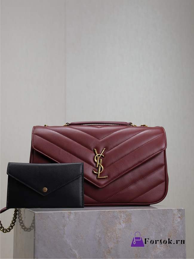 Fortok Saint Laurent Lou Lou Bag Burgundy 801439 29x17x8cm  - 1