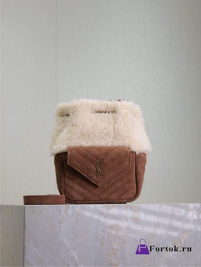 Fortok Saint Laurent Joe Mini Shearling & Suede Bucket Bag 631052 19x13x13cm - 1