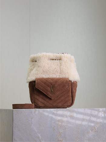 Fortok Saint Laurent Joe Mini Shearling & Suede Bucket Bag 631052 19x13x13cm