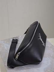 Fortok Saint Laurent Black Leather Waist Bag Silver Buckle 569737 25×14×3.5cm  - 6