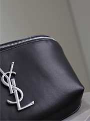 Fortok Saint Laurent Black Leather Waist Bag Silver Buckle 569737 25×14×3.5cm  - 3