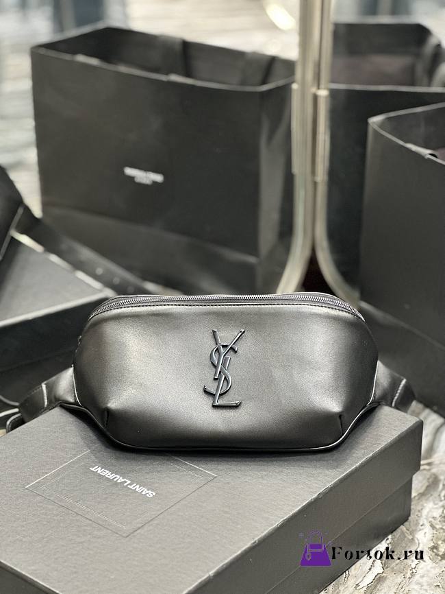Fortok Saint Laurent Black Leather Waist Bag Black Buckle 569737 25×14×3.5cm  - 1