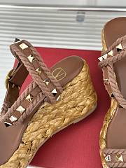 Fortok Valentino Rockstud Flatform Sandal 45mm In Brown Calfskin And Raffia - 6