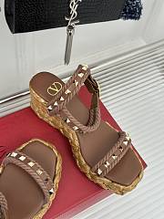 Fortok Valentino Rockstud Flatform Sandal 45mm In Brown Calfskin And Raffia - 5