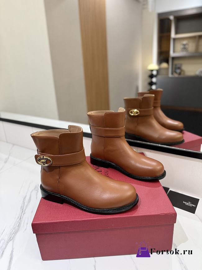 Fortok Valentino Vlogo Locker Bronze Brown Calfskin Ankle Boots - 1