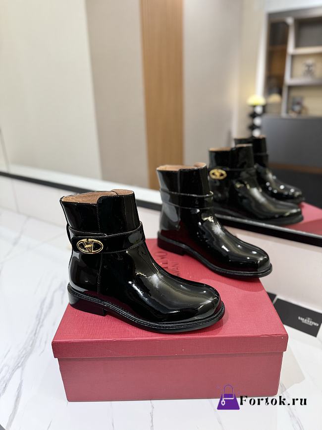 Fortok Valentino Vlogo Locker Bronze Black Patent Leather Ankle Boots - 1