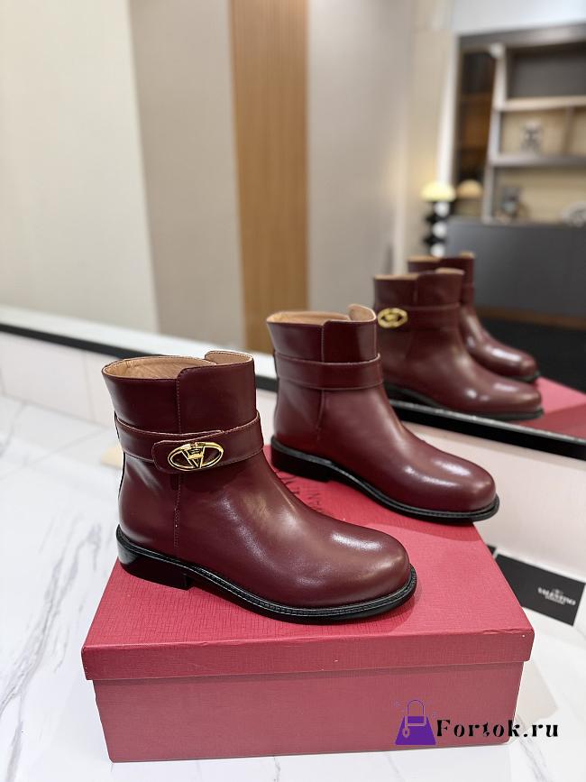 Fortok Valentino Vlogo Locker Bronze Burgundy Calfskin Ankle Boots - 1