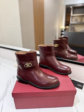 Fortok Valentino Vlogo Locker Bronze Burgundy Calfskin Ankle Boots