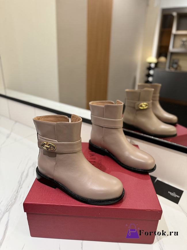 Fortok Valentino Vlogo Locker Bronze Beige Calfskin Ankle Boots - 1