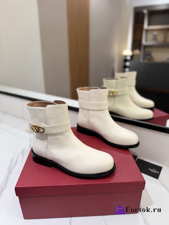 Fortok Valentino Vlogo Locker Bronze White Calfskin Ankle Boots - 1