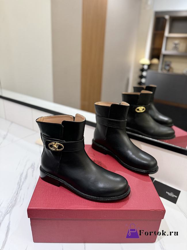 Fortok Valentino Vlogo Locker Bronze Black Calfskin Ankle Boots - 1