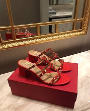 Fortok Valentino Rockstud Calfskin Leather Slide Sandal 60 mm Red - 1