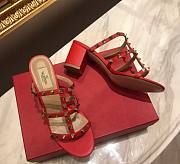 Fortok Valentino Rockstud Calfskin Leather Slide Sandal 60 mm Red - 4